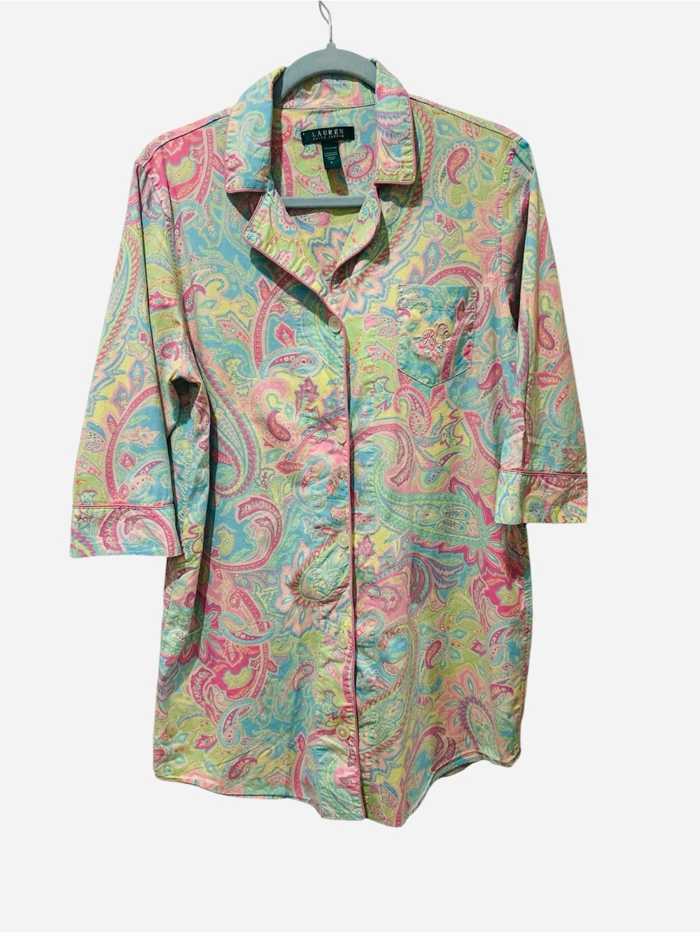 Lauren Ralph Lauren Pastel Paisley Night Shirt in Mint, Pink & Yellow